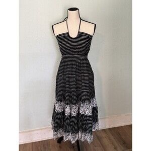 Gap halter dress black white striped pattern, ruffled skirt, tie-back top Sz. 4